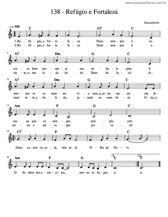 Partitura da música Refúsio E Fortaleza