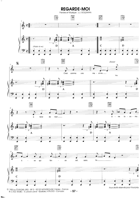 Partitura da música Regarde-Moi