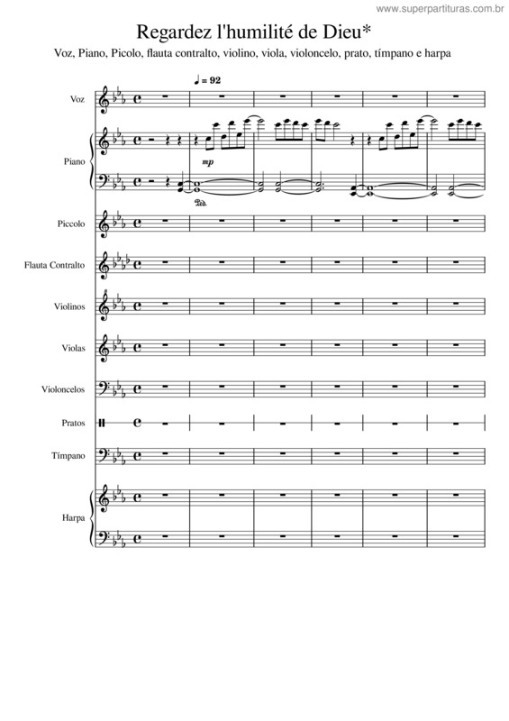 Partitura da música Regardez L´Humilité De Dieu – Desconhecido Regardez Lhumilit De Dieu Voz, Piano, Picolo, Flauta Contralto, Violino, Viola, Violoncelo, Prato, Tímpano E Harpa – Outra Versão