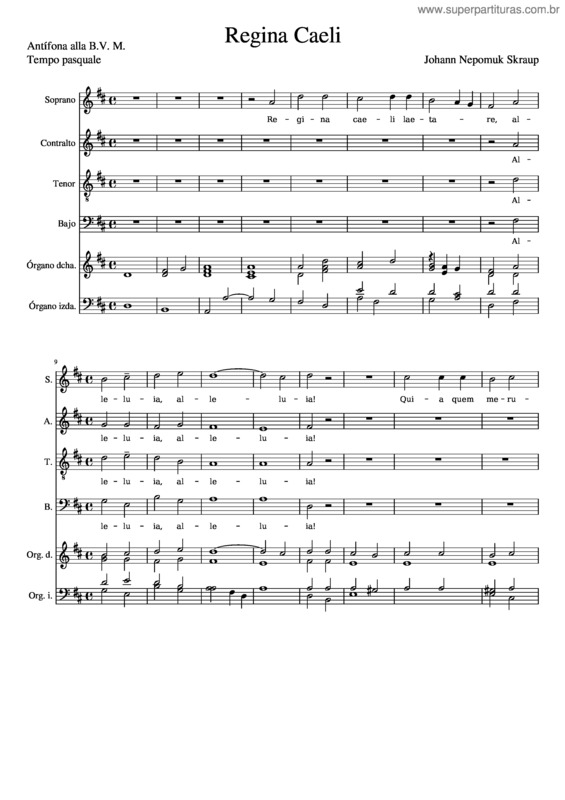 Partitura da música Regina Caeli – Skraup