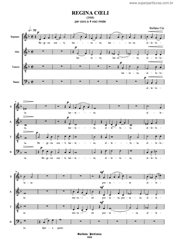 Partitura da música Regina Coeli