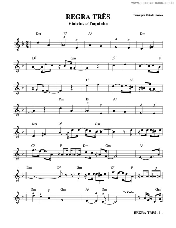 Partitura da música Regra Três v.2