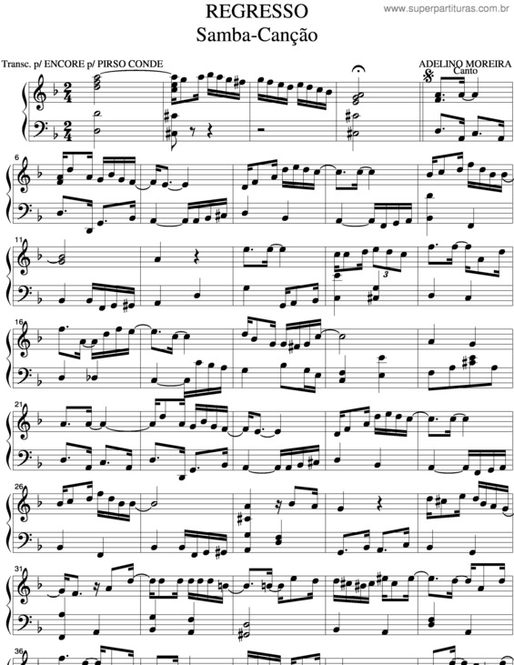 Partitura da música Regresso