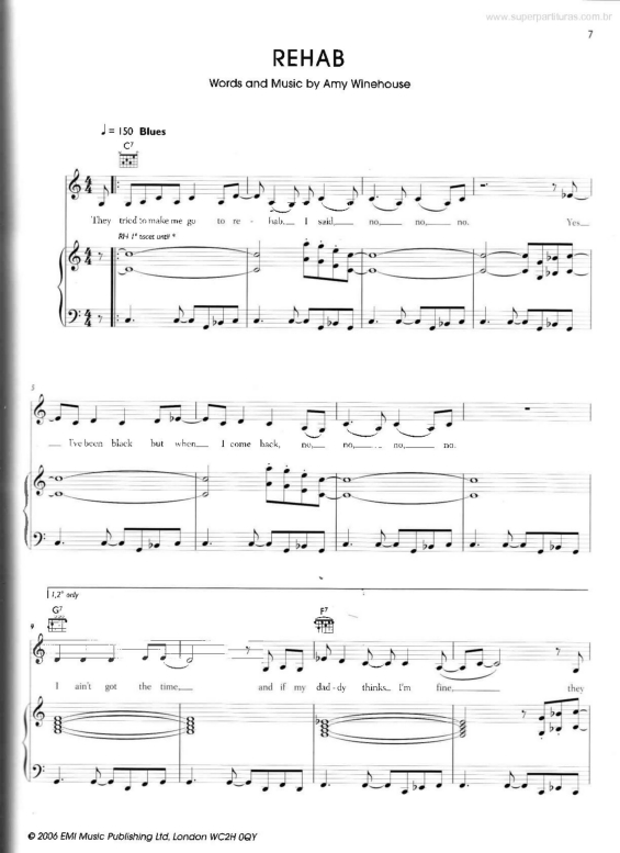 Partitura da música Rehab