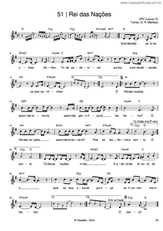 Partitura da música Rei Das Nações – Vencedores Por Cristo