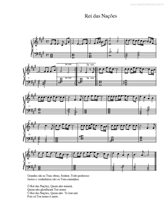 Partitura da música Rei das Nações