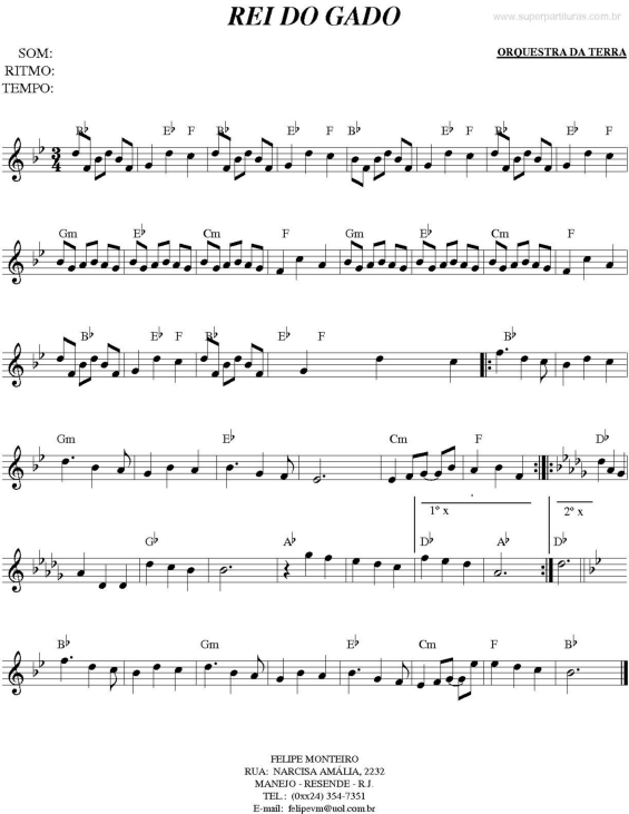 Partitura da música Rei do Gado