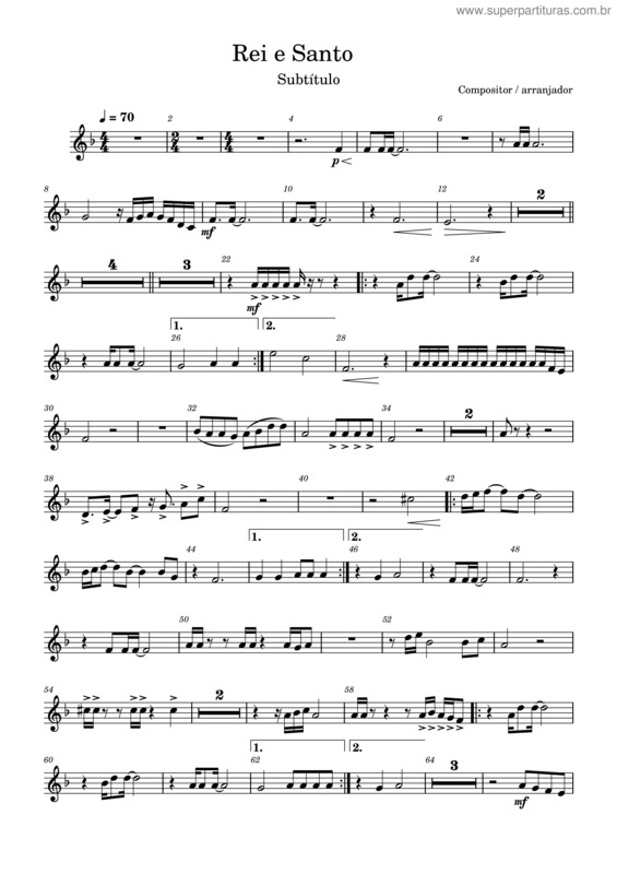 Partitura da música Rei E Santo – Trompetes