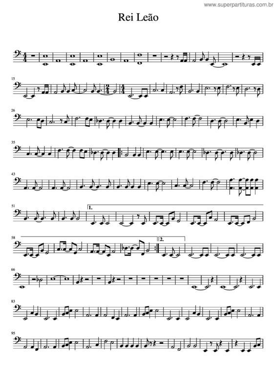 Partitura da música Rei Leão Tuba