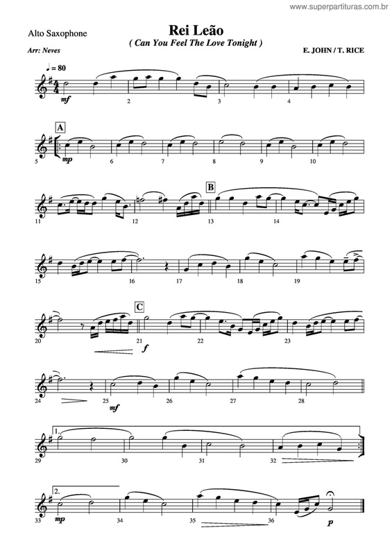 Partitura da música Rei Leão v.2