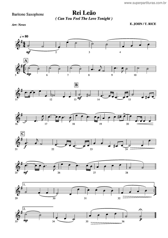 Partitura da música Rei Leão v.3