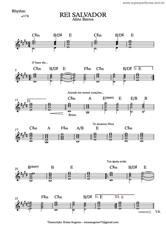 Partitura da música Rei Salvador