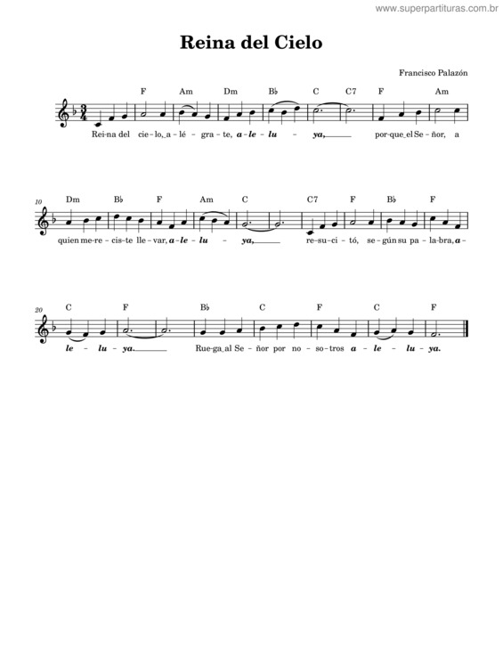 Partitura da música Reina Del Cielo  Francisco Palazon