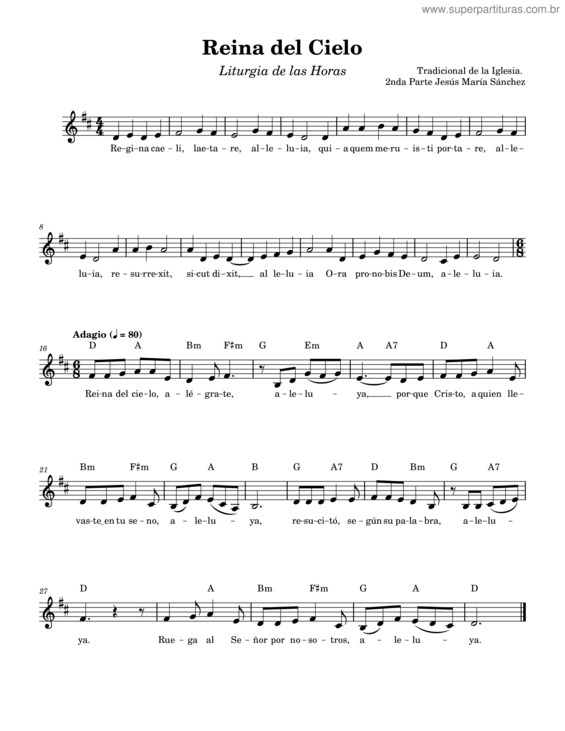 Partitura da música Reina Del Cielo  Tradicional Y Jesus Maria Sanchez