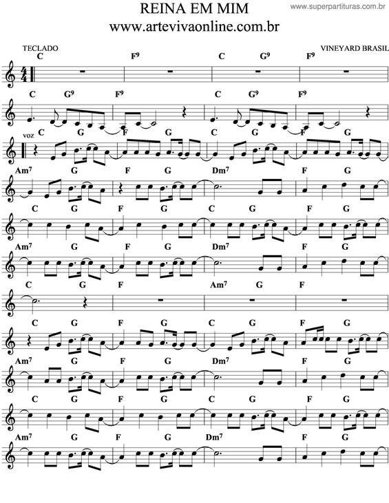 Partitura da música Reina Em Mim v.3