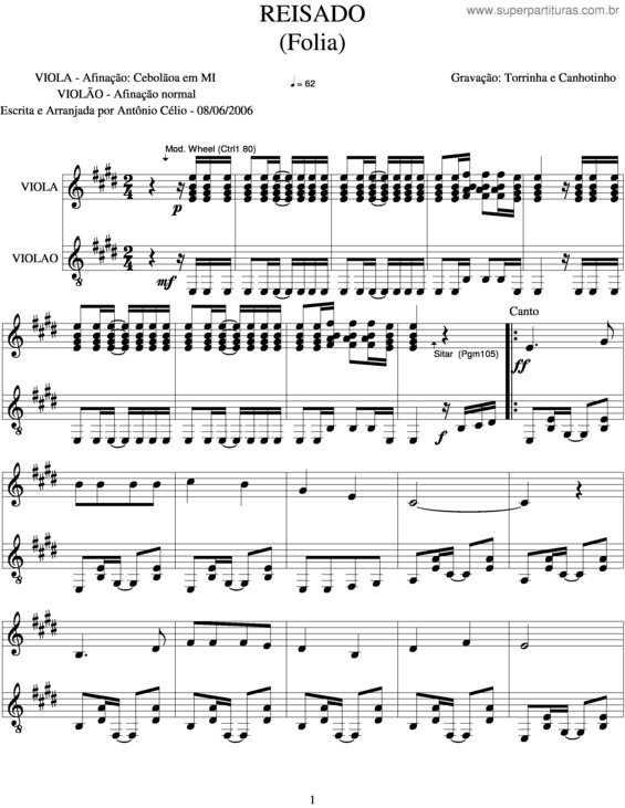 Partitura da música Reisado v.2