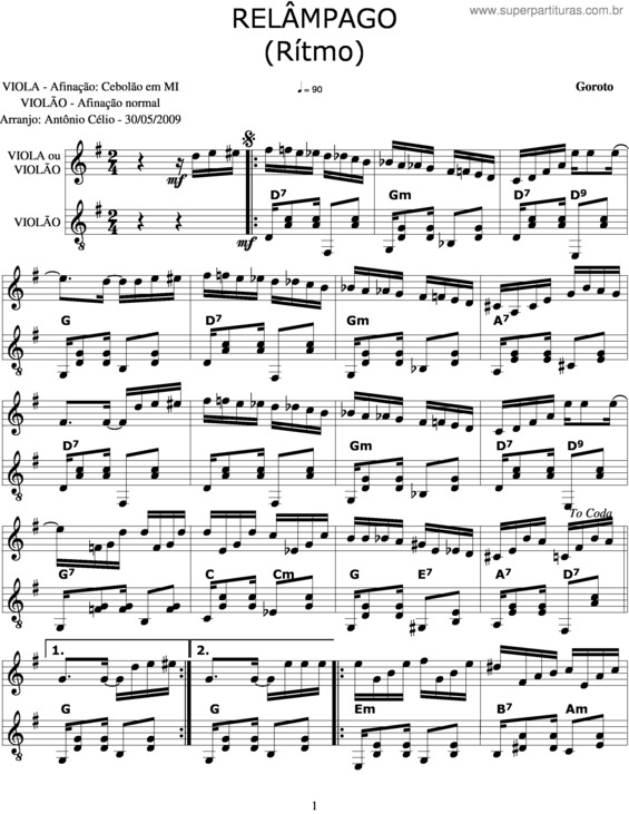 Partitura da música Relâmpago