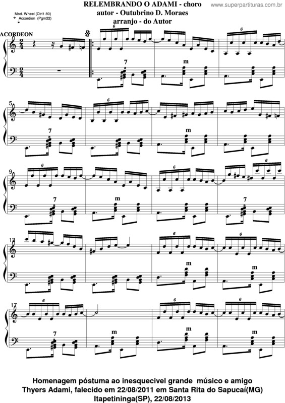 Partitura da música Relembrando O Adami