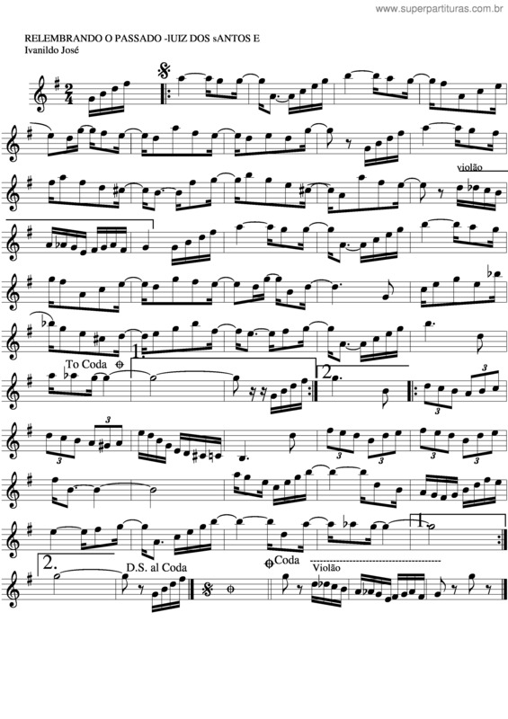 Partitura da música Relembrando O Passado