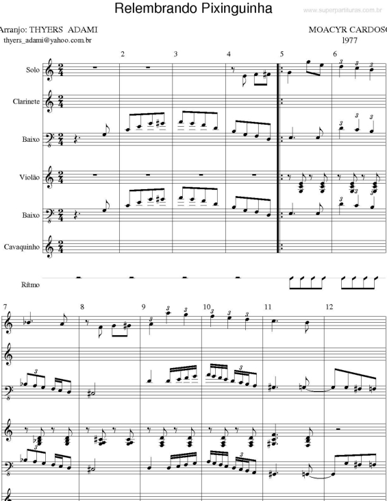 Partitura da música Relembrando Pixinguinha