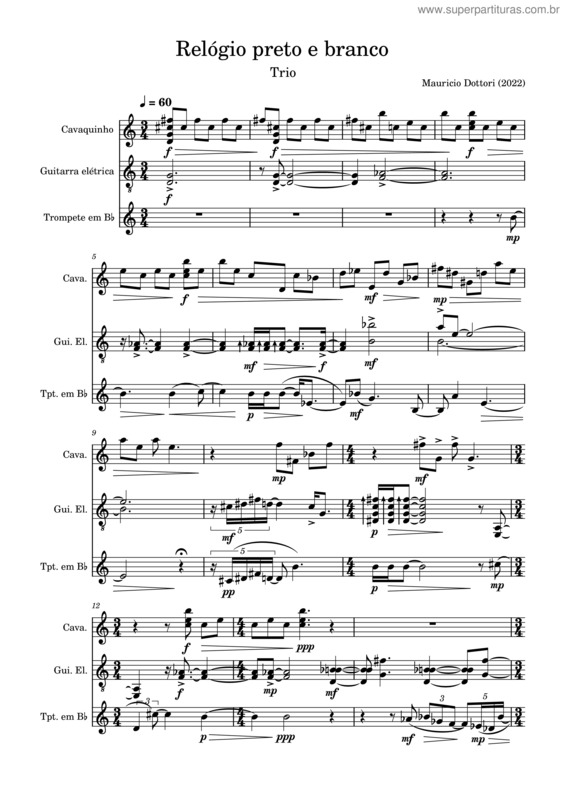Partitura da música Relógio Preto E Branco – Mauricio Dottori