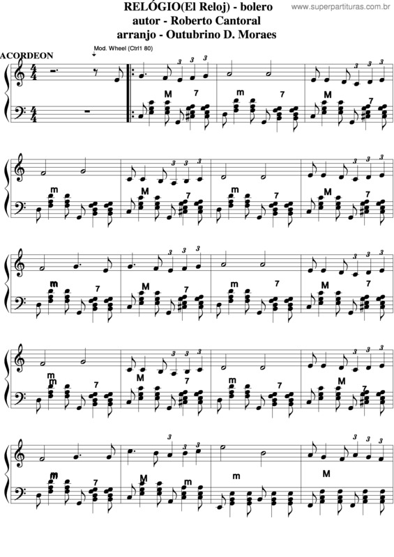 Partitura da música Relógio