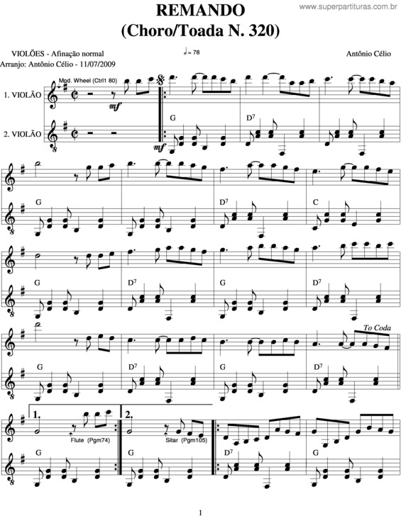 Partitura da música Remando v.4