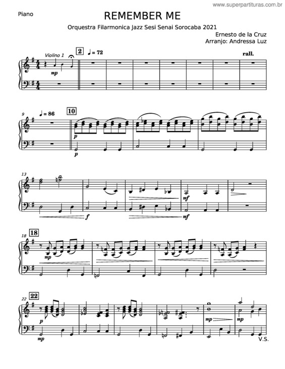 Partitura da música Remember Me – Ernesto De La Cruz