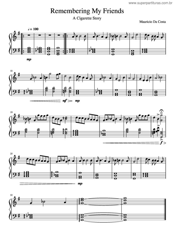Partitura da música Remembering My Friends – From Cigarette Stories