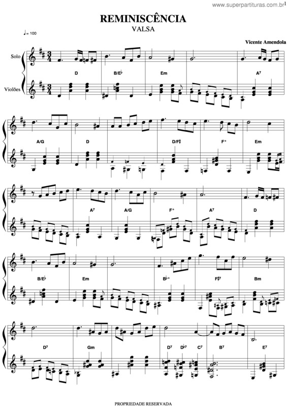 Partitura da música Reminiscência v.2