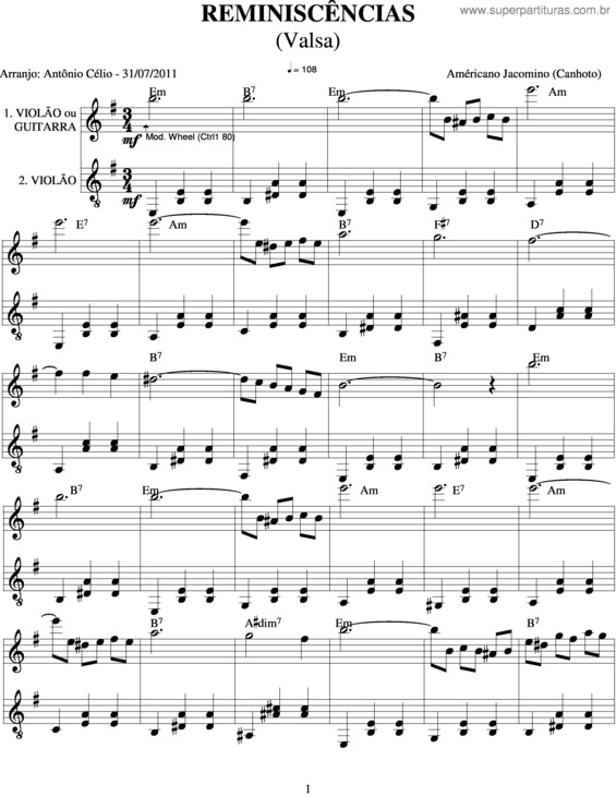 Partitura da música Reminiscência v.4