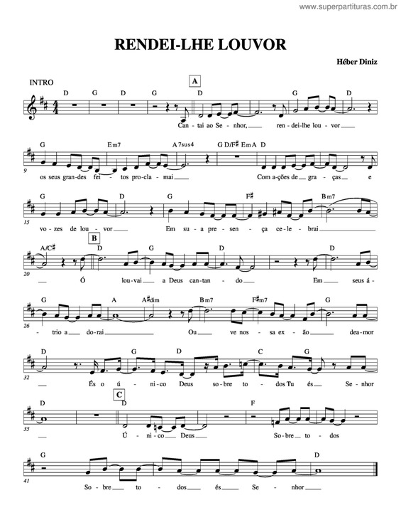 Partitura da música Rendei-Lhe Louvor