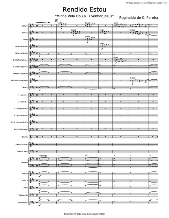 Partitura da música Rendido Estou – Reginaldo De C Pereira