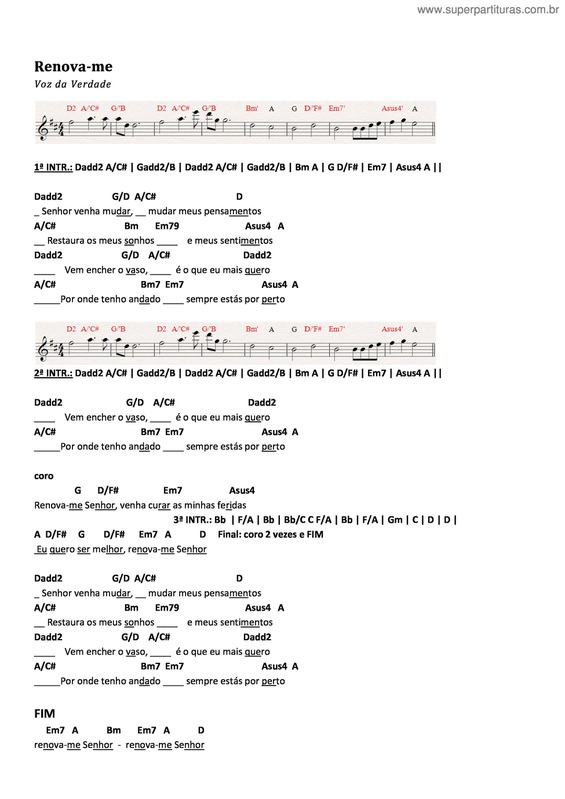 Partitura da música Renova-Me v.4