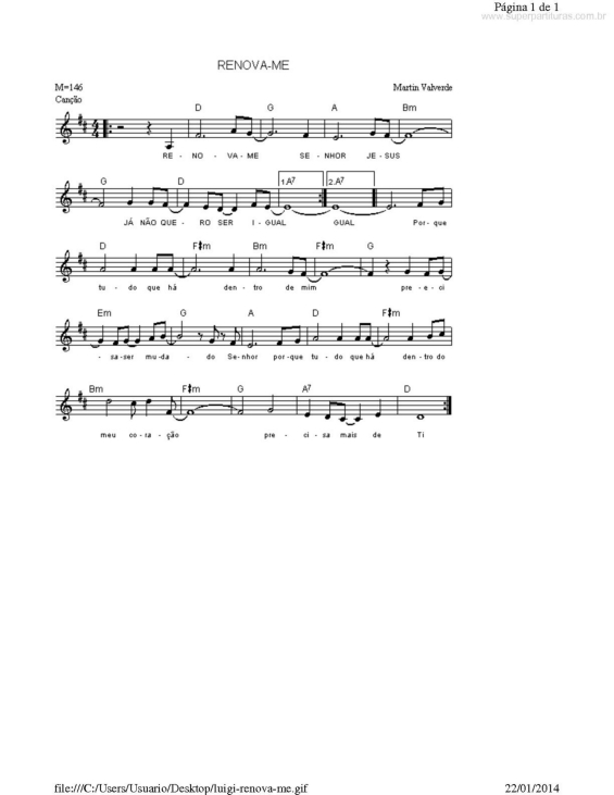 Partitura da música Renova-me