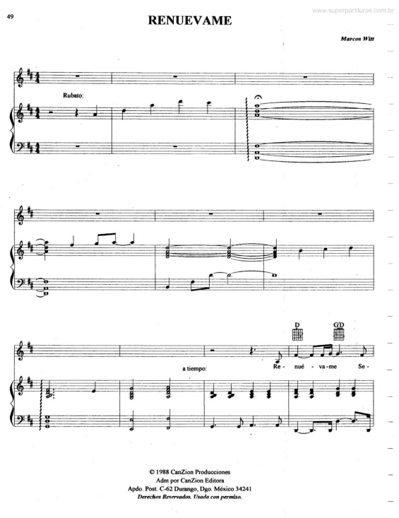 Partitura da música Renuevame