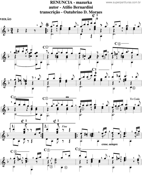 Partitura da música Renuncia