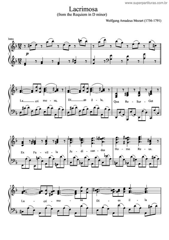 Partitura da música Requiem Lacrimosa v.2