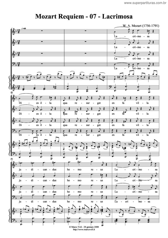 Partitura da música Requiem Lacrimosa