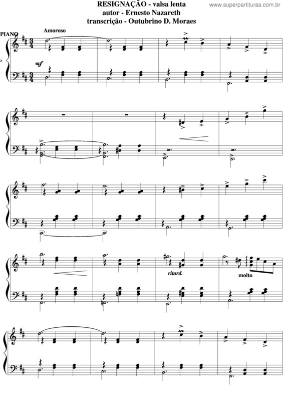 Partitura da música Resignação v.5