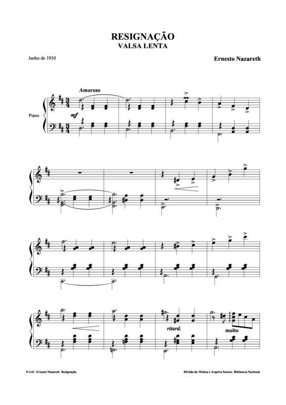 Partitura da música Resignação v.6