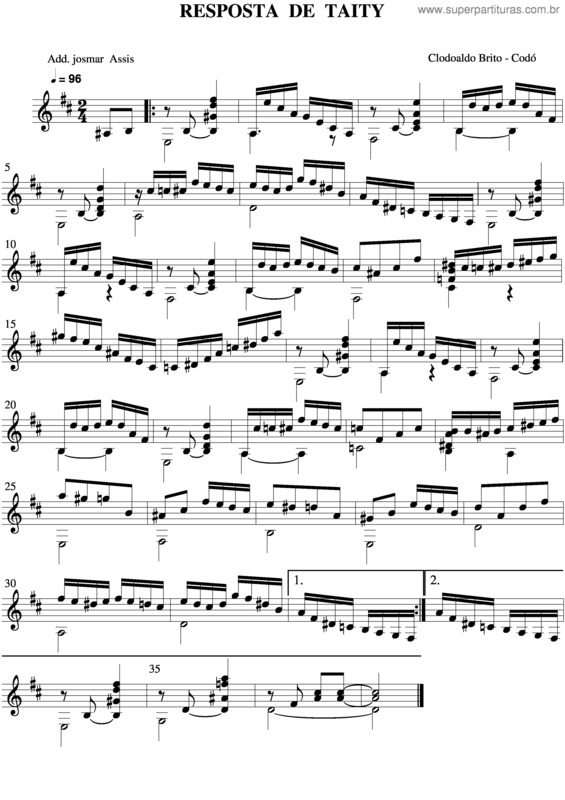 Partitura da música Resposta De Taity