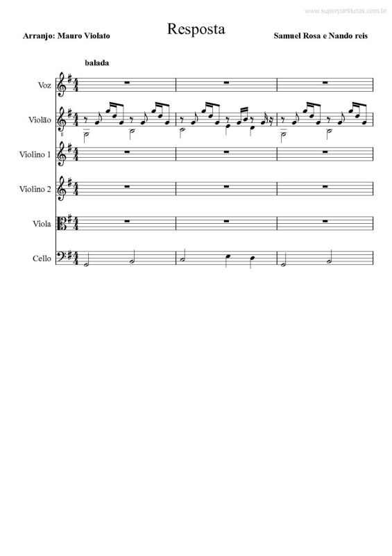 Partitura da música Resposta v.2