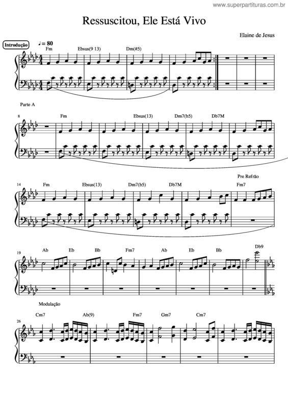 Partitura da música Ressuscitou, Ele Está Vivo