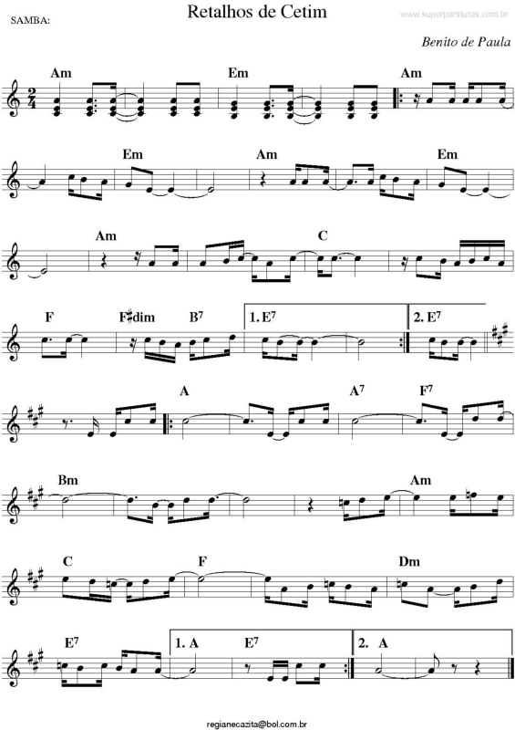 Partitura da música Retalhos de Cetim