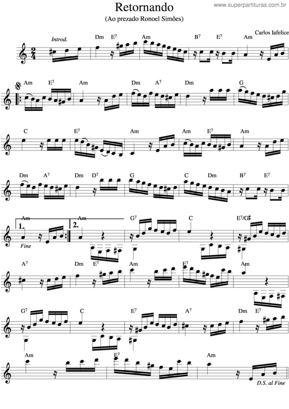 Partitura da música Retornando