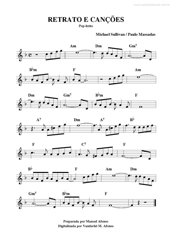 Partitura da música Retrato e Canções