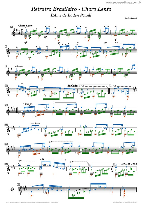 Partitura da música Retratro Brasileiro