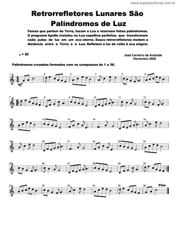 Partitura da música Retrorrefletores Lunares São Palíndromos De Luz