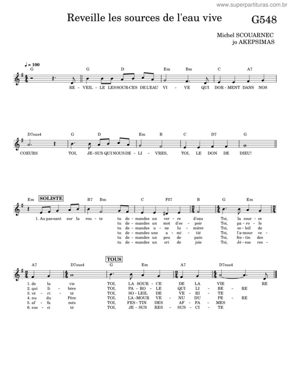 Partitura da música Reveille Les Sources De L`Eau Vive – Michel Scouarnec